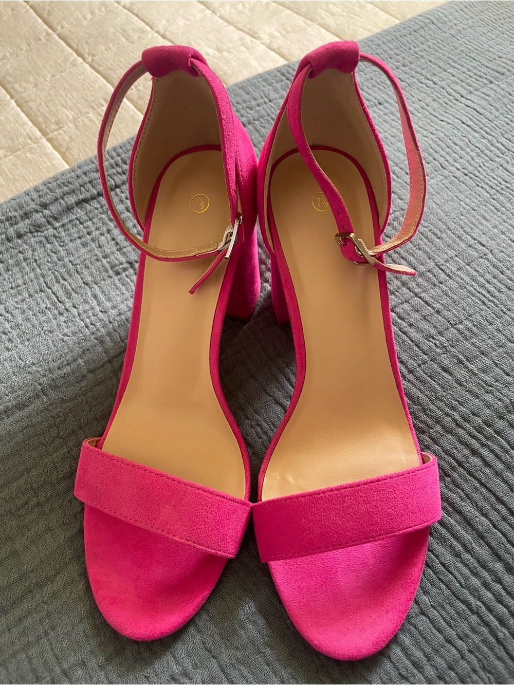 Women’s Hot Pink Ankle-Strap Block Heel Sandals